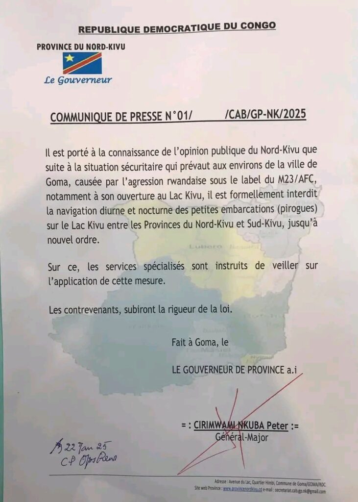 Guerre du M23-RDF : interdiction des petites embarcations sur le lac Kivu jusqu'à nouvel ordre, voici la décision du gouverneur Peter Cirimwami 3 17375658088248909799002426581416