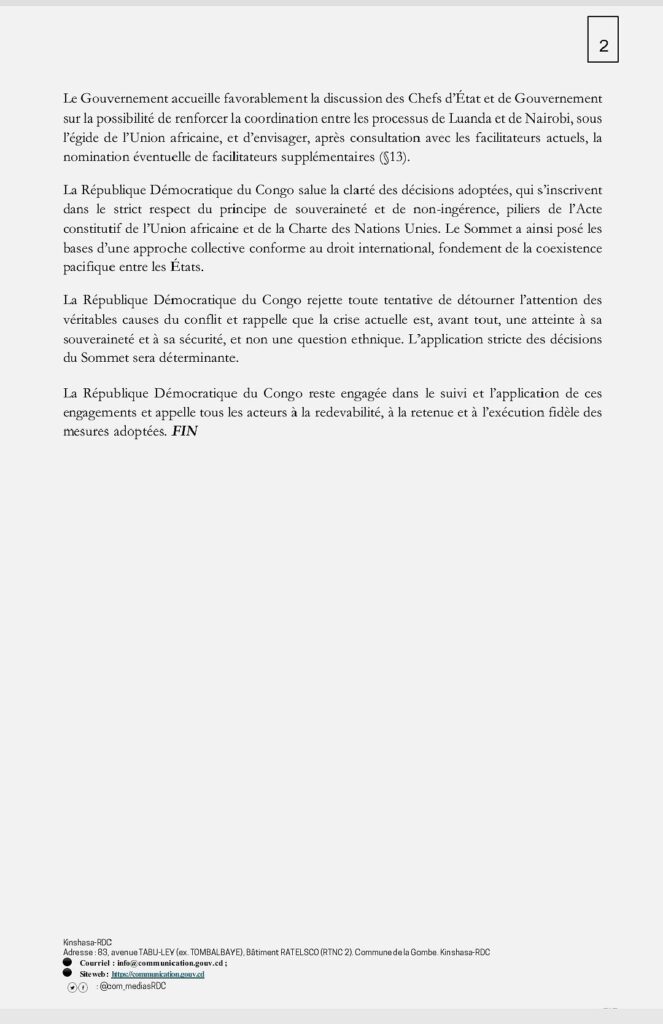 Guerre du M23 : la RDC se dit prête à mettre en œuvre toutes les résolutions du sommet EAC-SADC de Dar es Salaam 5 img 20250209 2105314914456627262420191